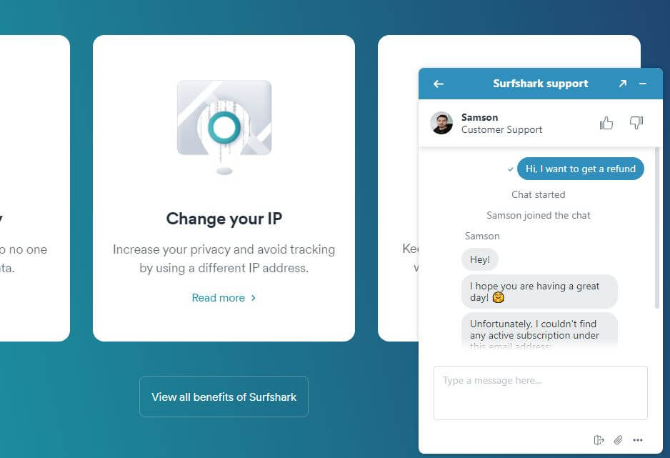 Surfshark Refund Chat