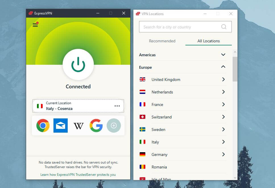 ExpressVPN Italy Connected