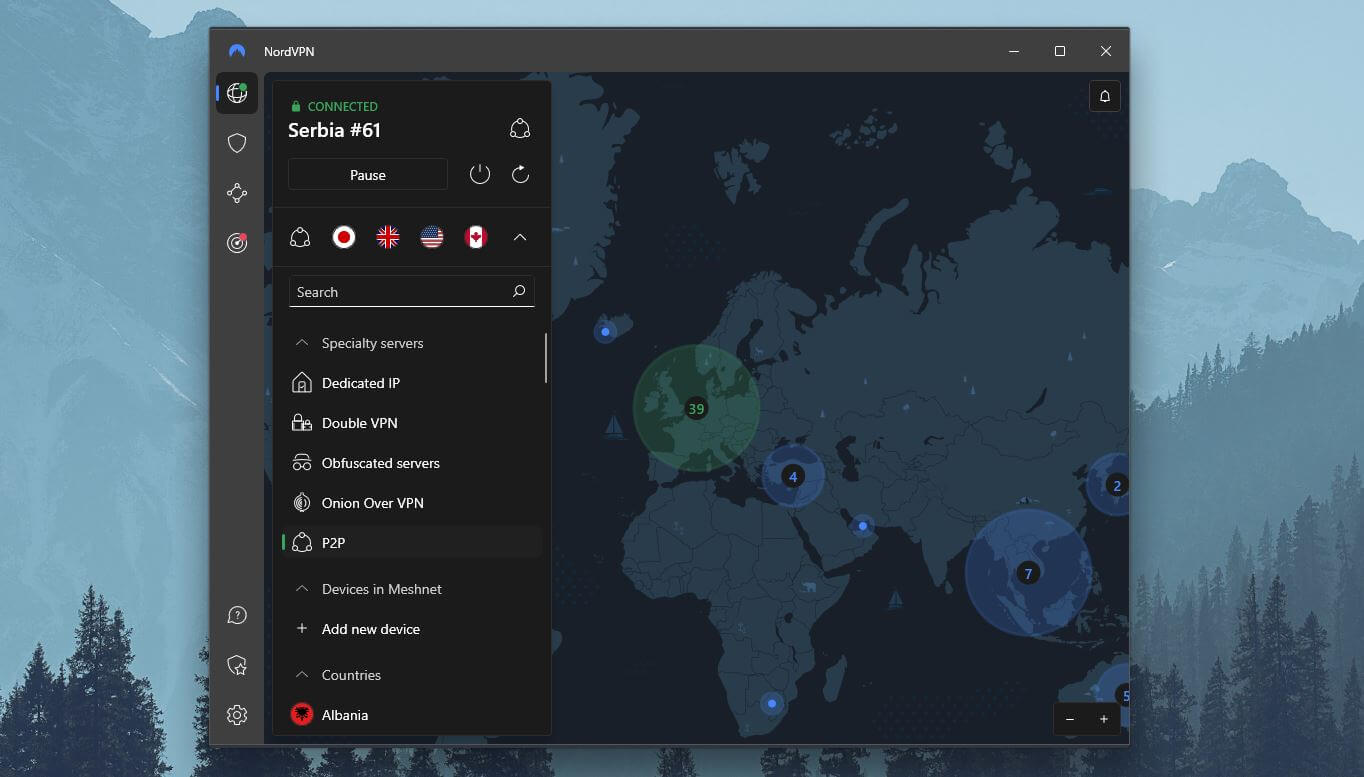 NordVPN P2P Server Connected