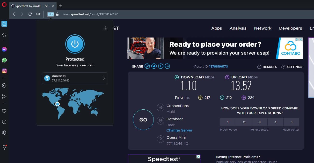 Opera VPN Americas Speed