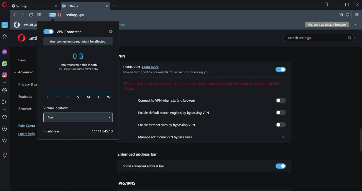 Aplicación VPN de Opera 2