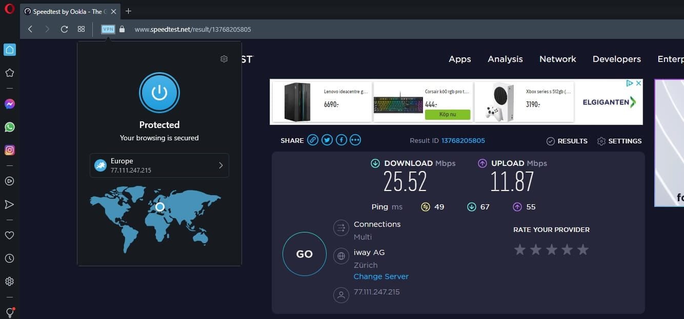 Opera VPN Europe Speed