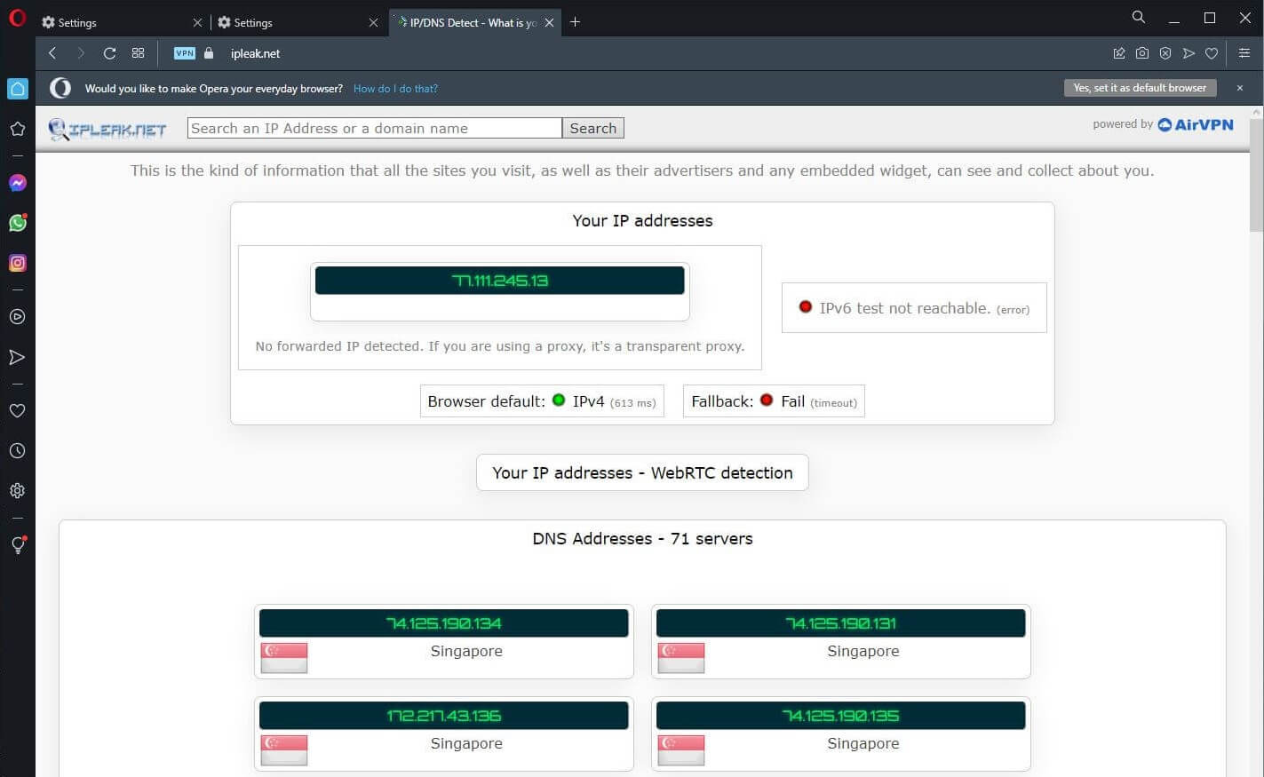 Opera VPN IP Leak