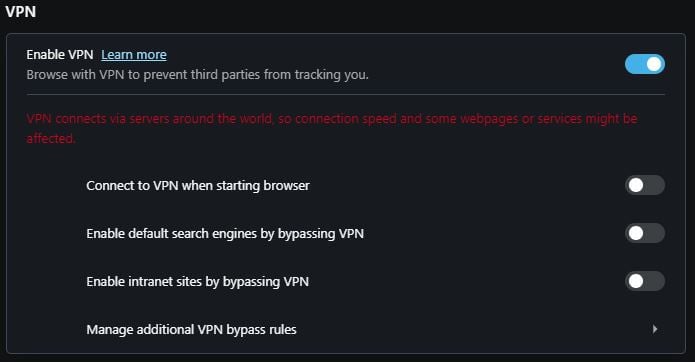 Opera VPN Split Tunneling