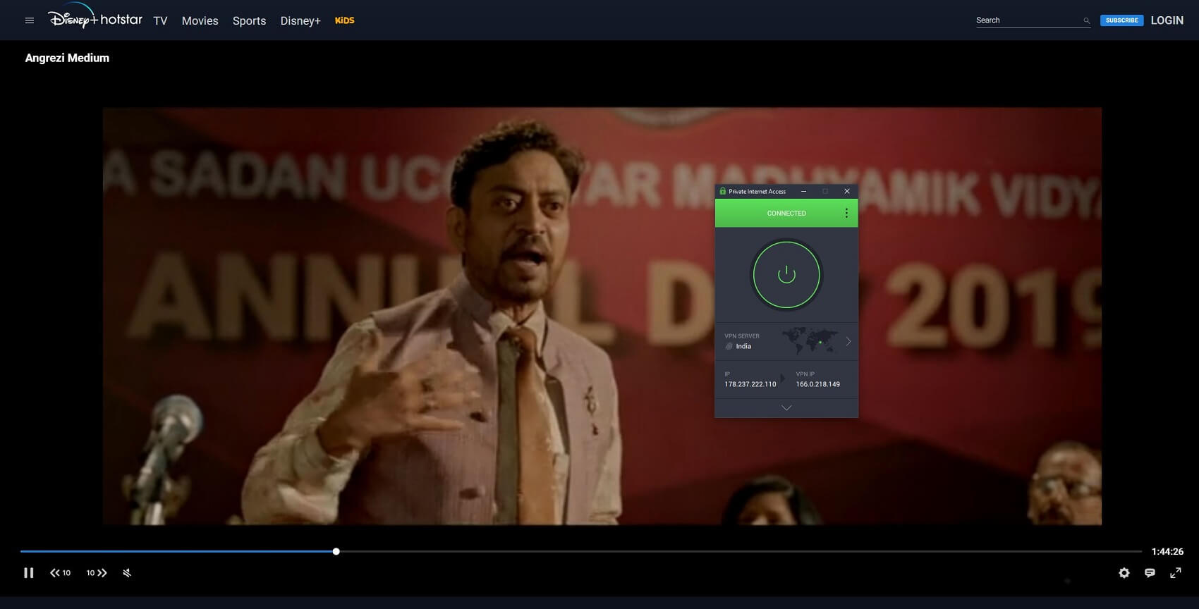 PIA VPN Hotstar