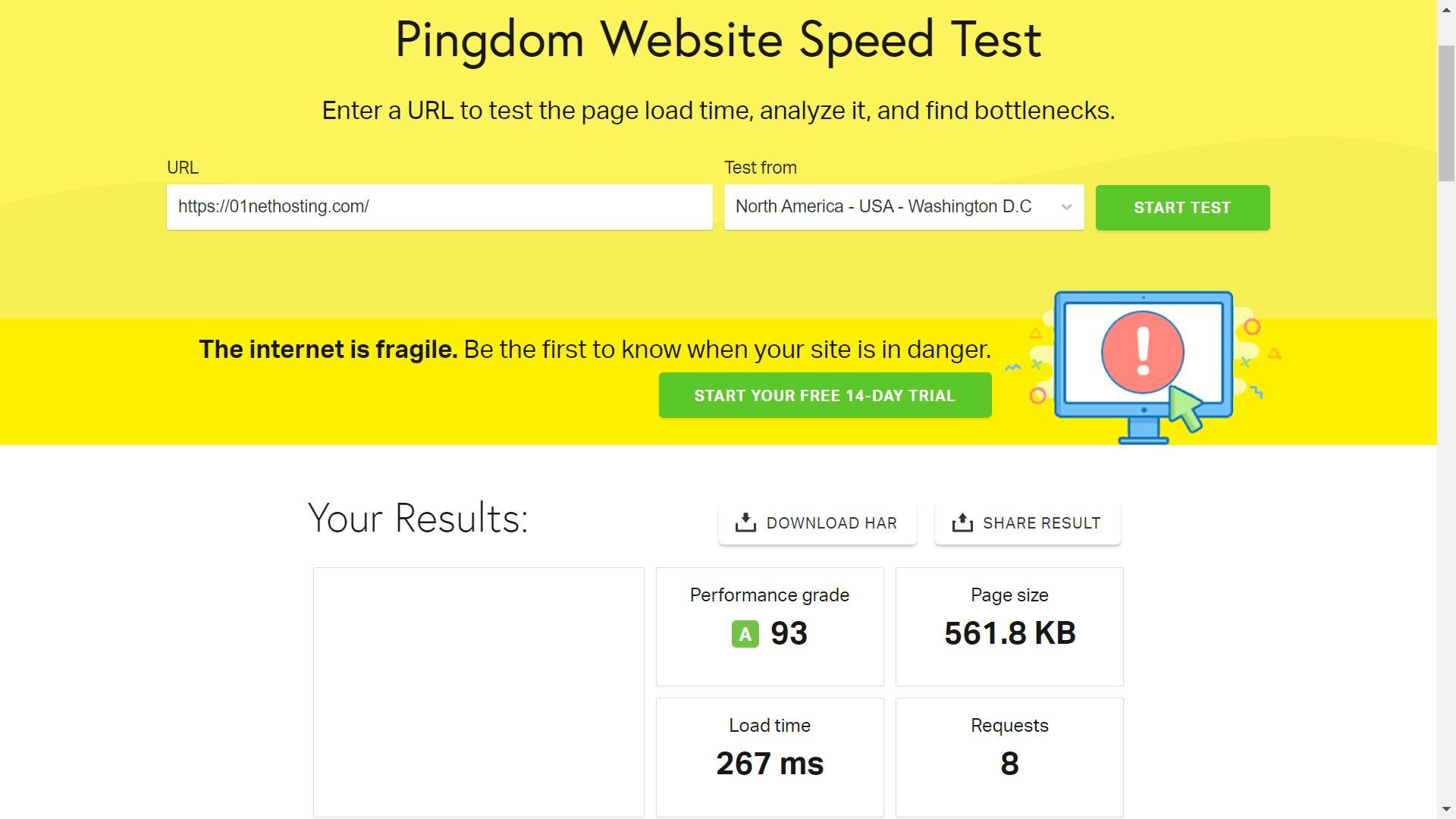 Hostinger Pingdom Speed Test