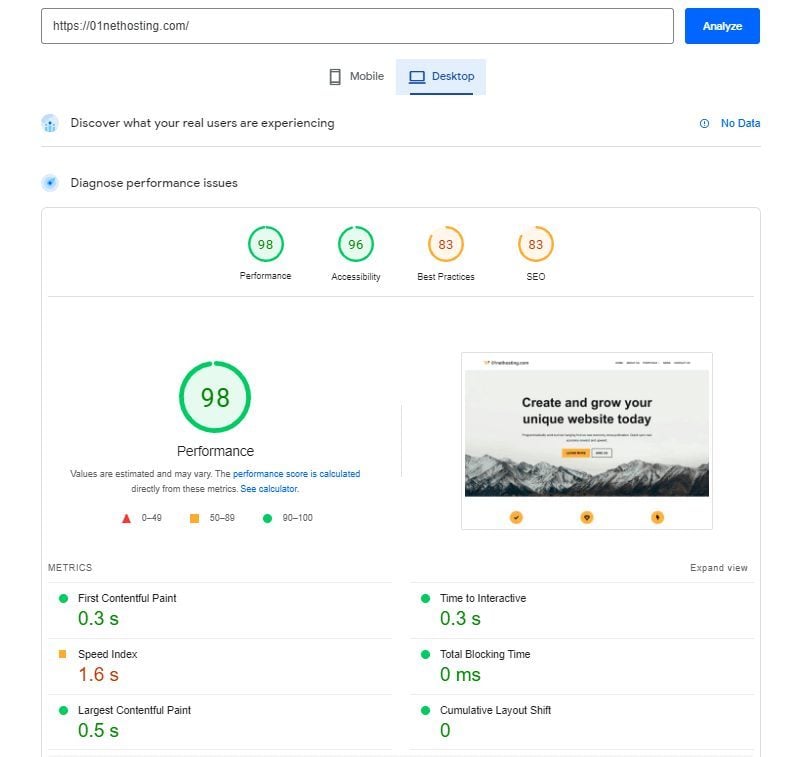 SG PageSpeed Insights Desktop