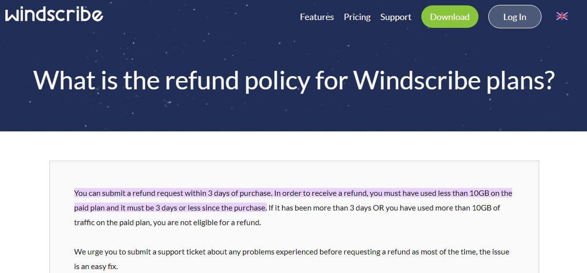 Windscribe Refund