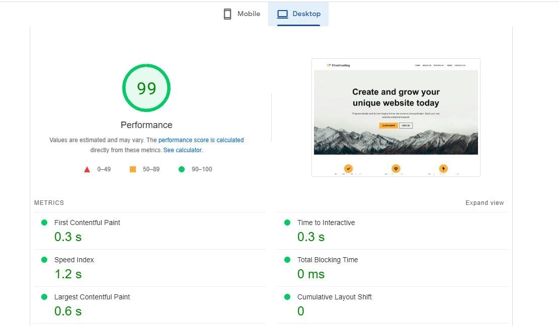 DreamHost PageSpeed Insights Desktop