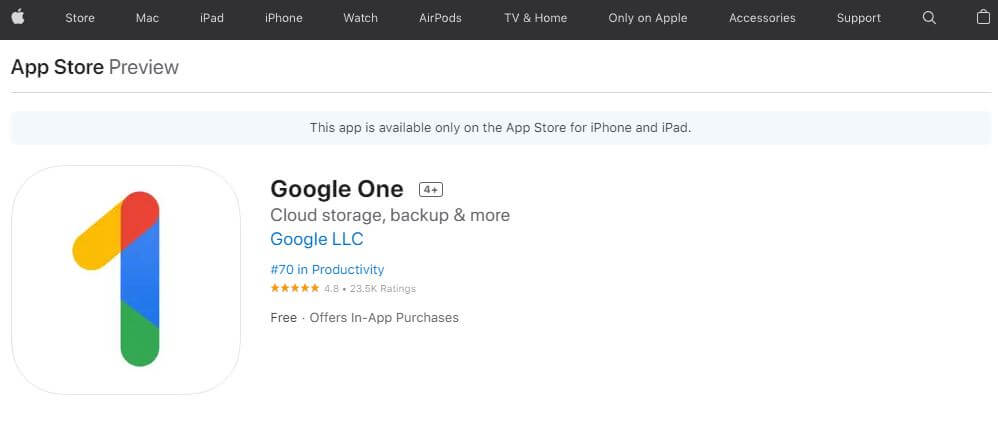 Google One Apple Store