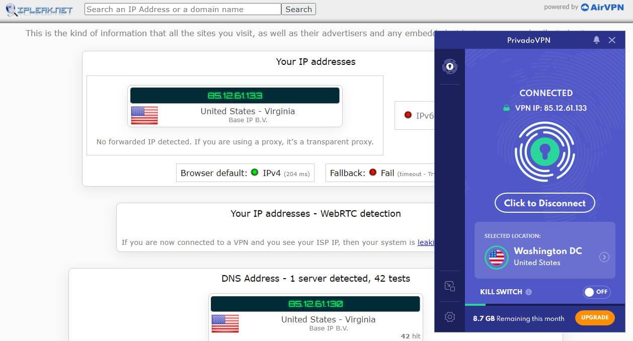 PrivadoVPN IP Leak 1