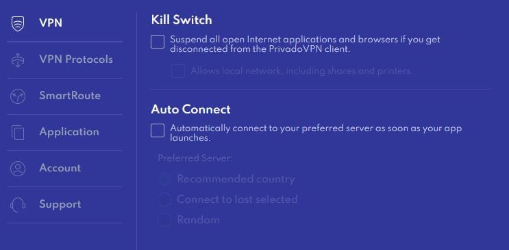 PrivadoVPN Kill Switch