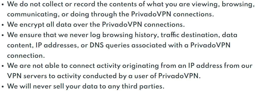 PrivadoVPN No Logs