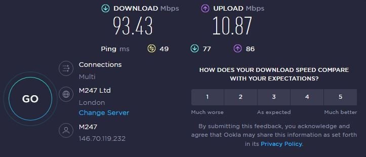 PrivadoVPN UK Speed