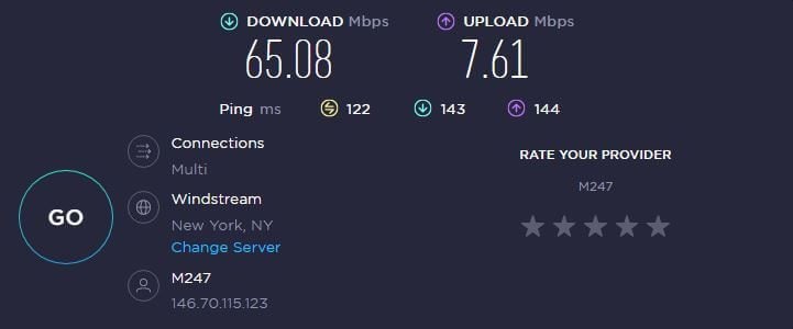 PrivadoVPN US Speed