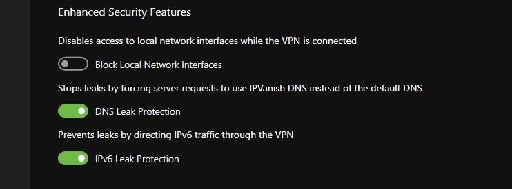 IPVanish IP Leak Protection