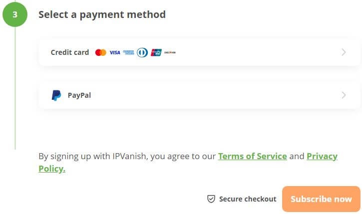 IPVanish Payment Methods