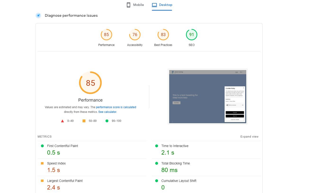 Jimdo PageSpeed Insights Test