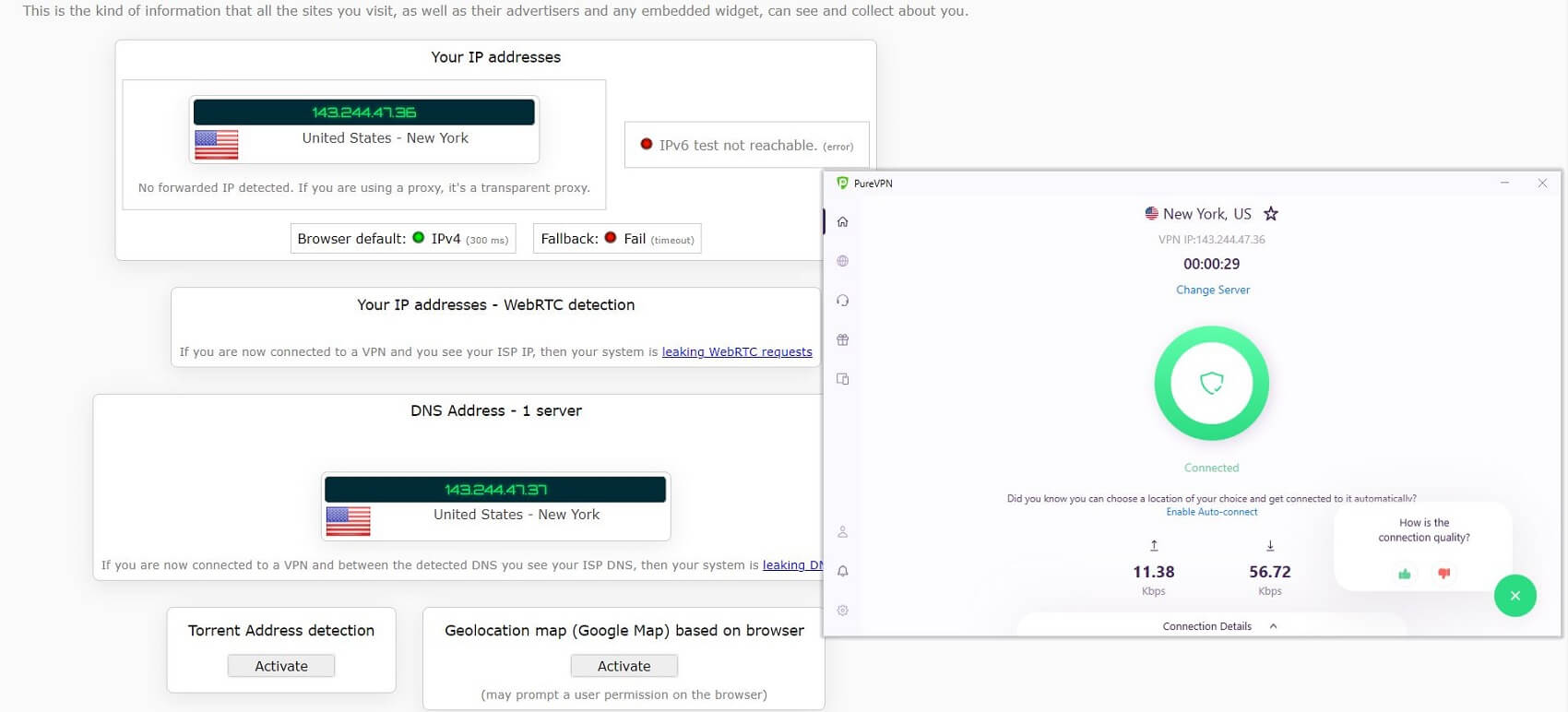 PureVPN IP Leak Test