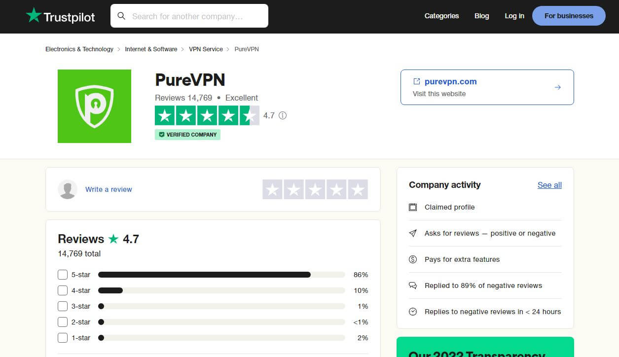 PureVPN Trustpilot