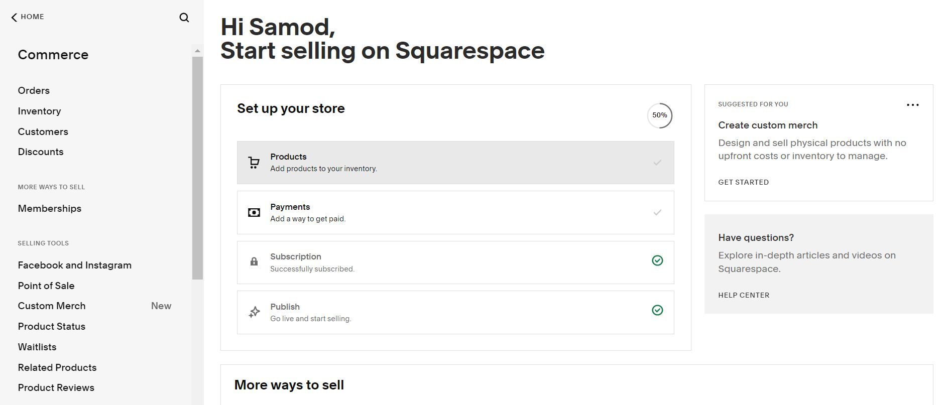 Squarespace eCommerce Dashboard