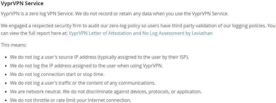 VyprVPN No Log