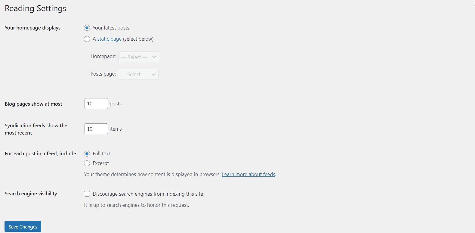 WP Reading Settings