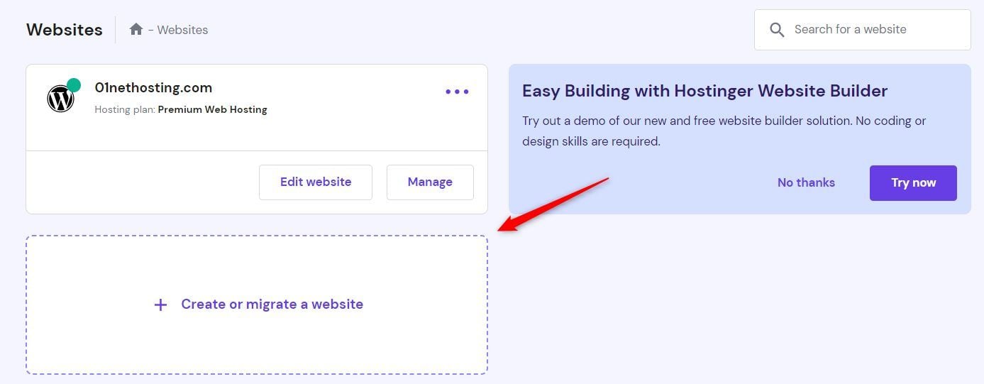 Click on Create or migrate a website