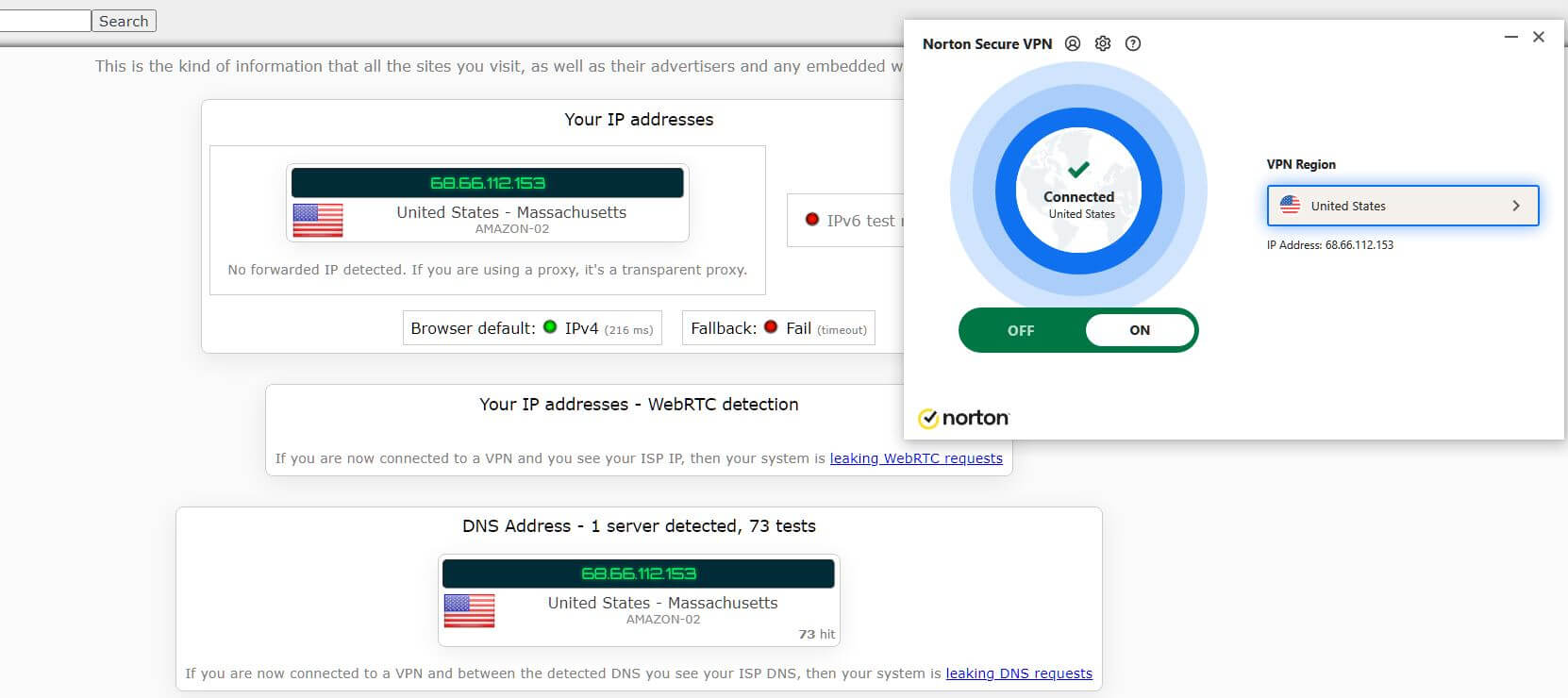 Norton VPN IP Leak 1