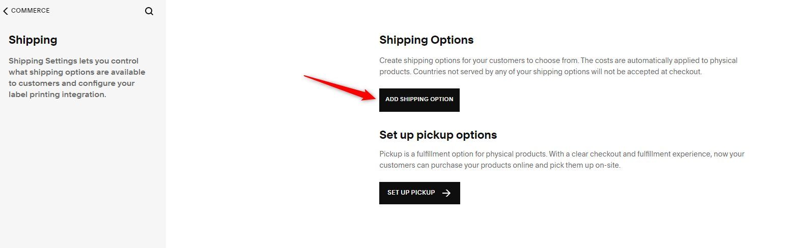 Add Shipping Option Squarespace