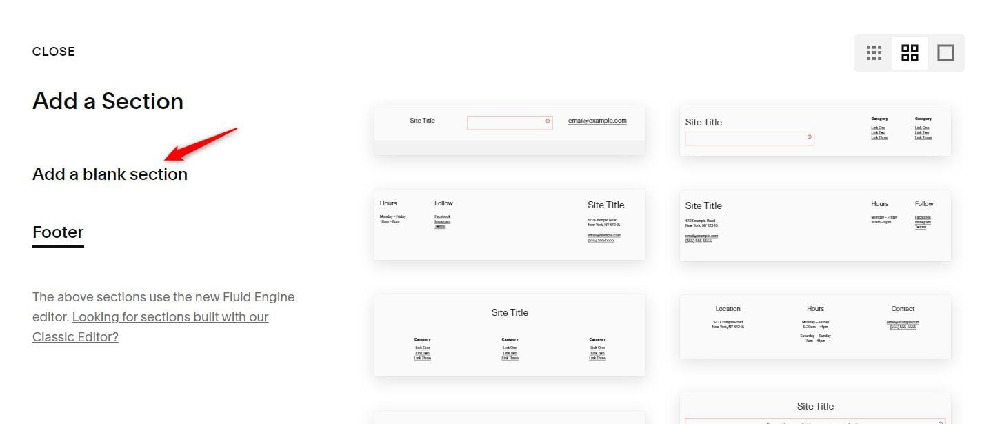 Add a Blank Section Squarespace