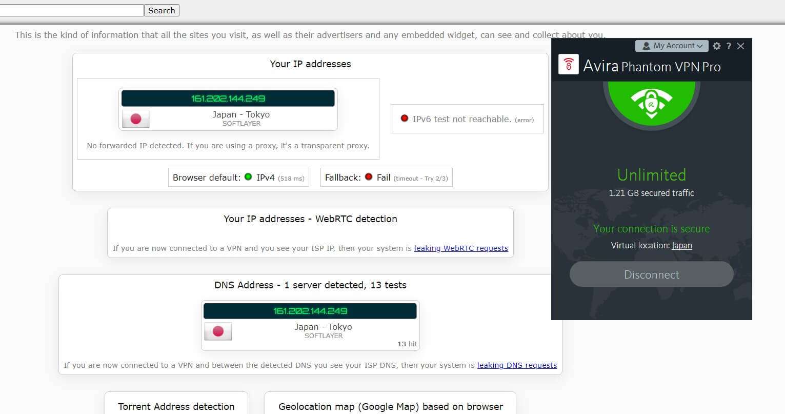 Avira Phantom VPN Japan IP Leak