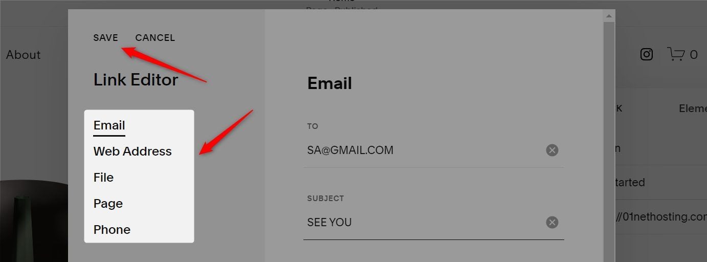 CTA Button Link Editor Squarespace