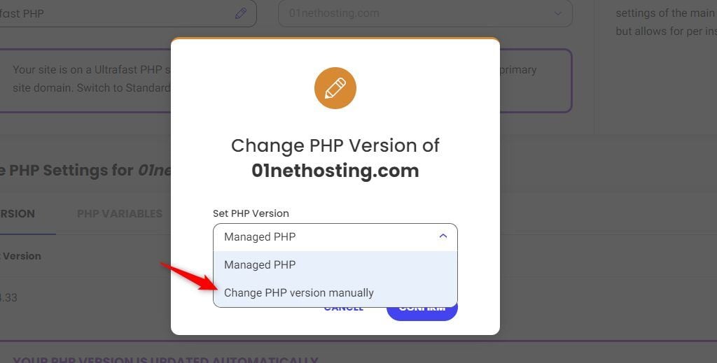 Change PHP Version Manually