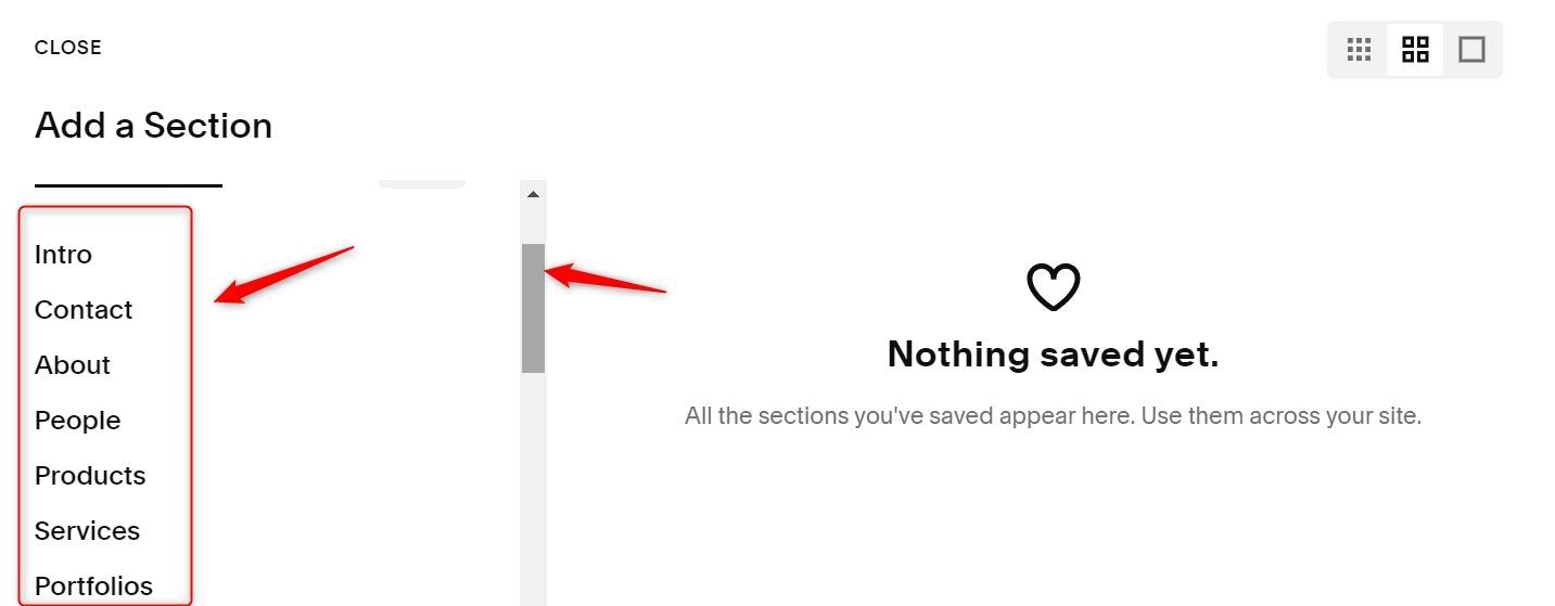 Choose the Section Type Squarespace