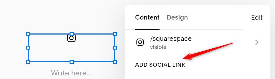 Click on ADD SOCIAL LINK Squarespace