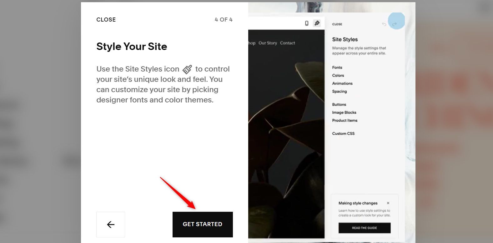 Click on Get Started Squarespace