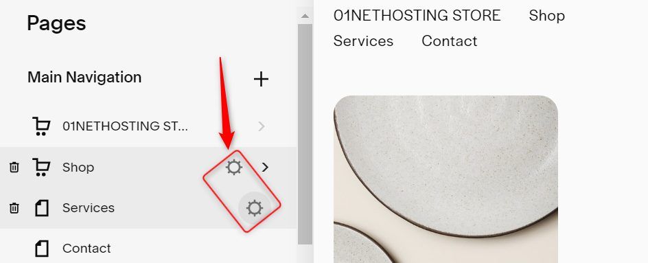 Click on The Settings Icon Squarespace