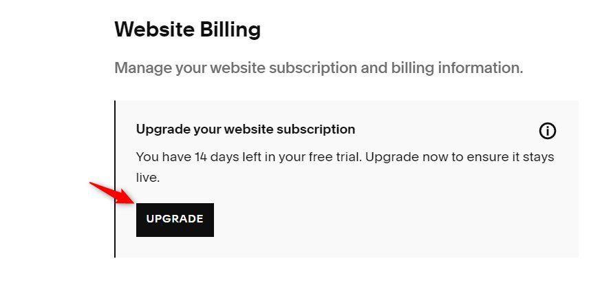 Click on Upgrade Button Squarespace