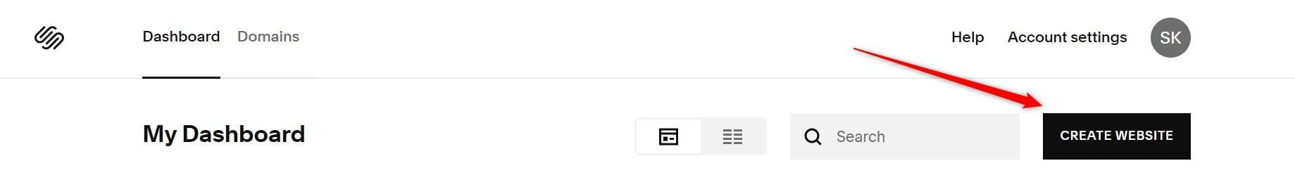 Click on the Create Website Button in Squarespace Account Dashboard