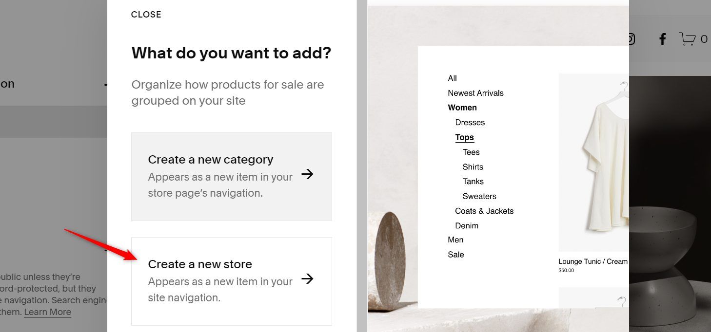 Create a New Store Squarespace