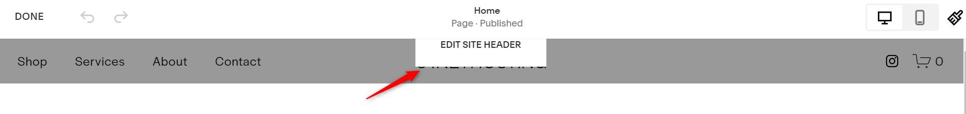 Edit Site Header Squarespace