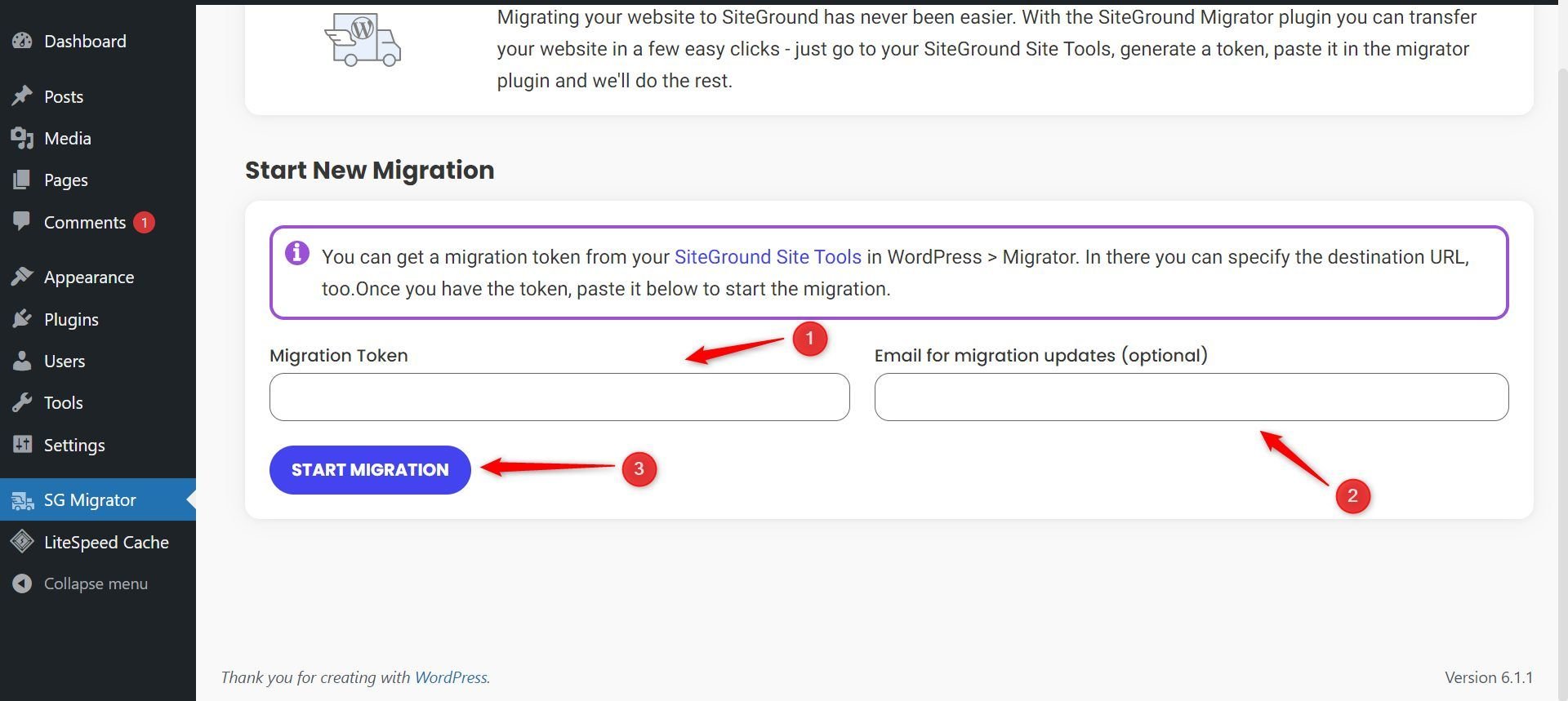 Enter SG Migration Token