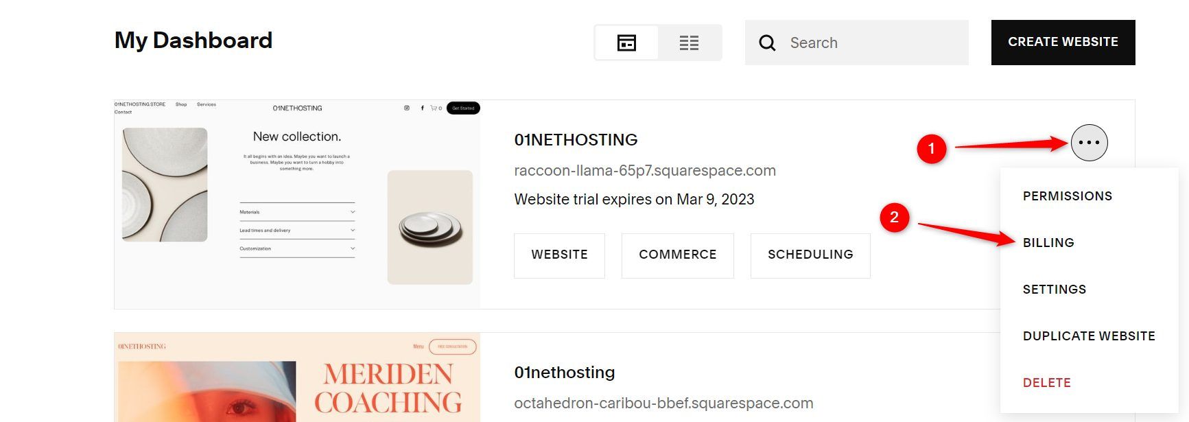 Go to Billing Squarespace