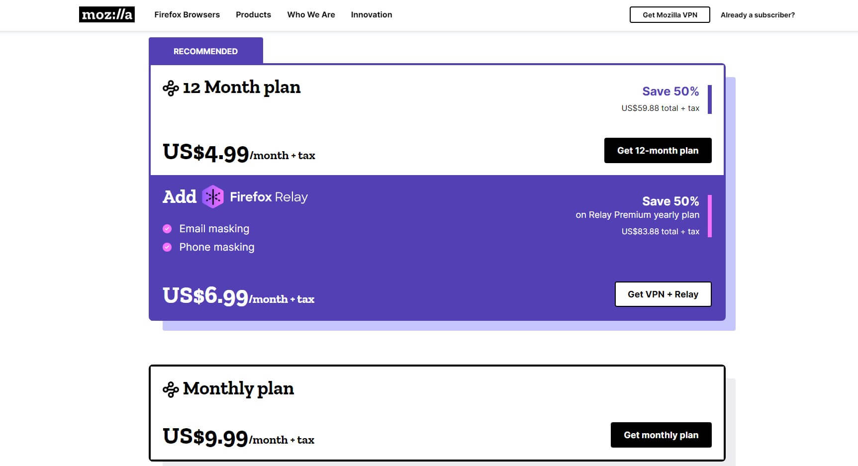 Mozilla VPN Pricing