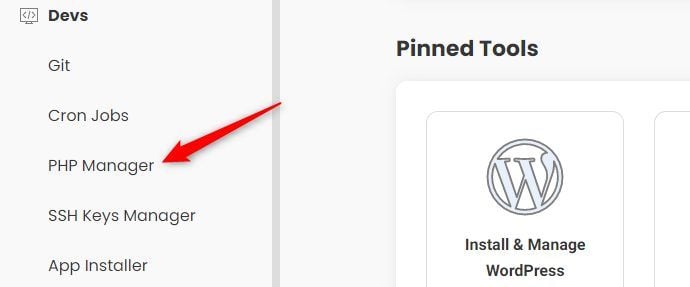 Navigate to Devs then PHP Manager
