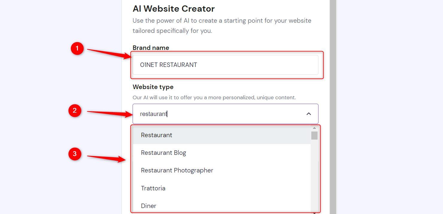 Provide Brand Name and Website Type Hostinger Builder Ai Website Builder 