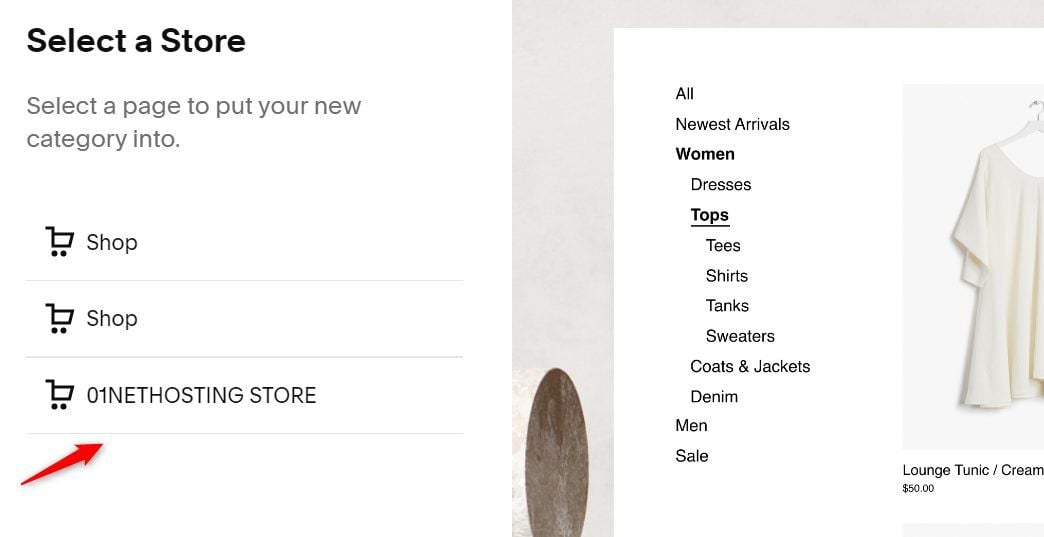 Select a Store Squarespace