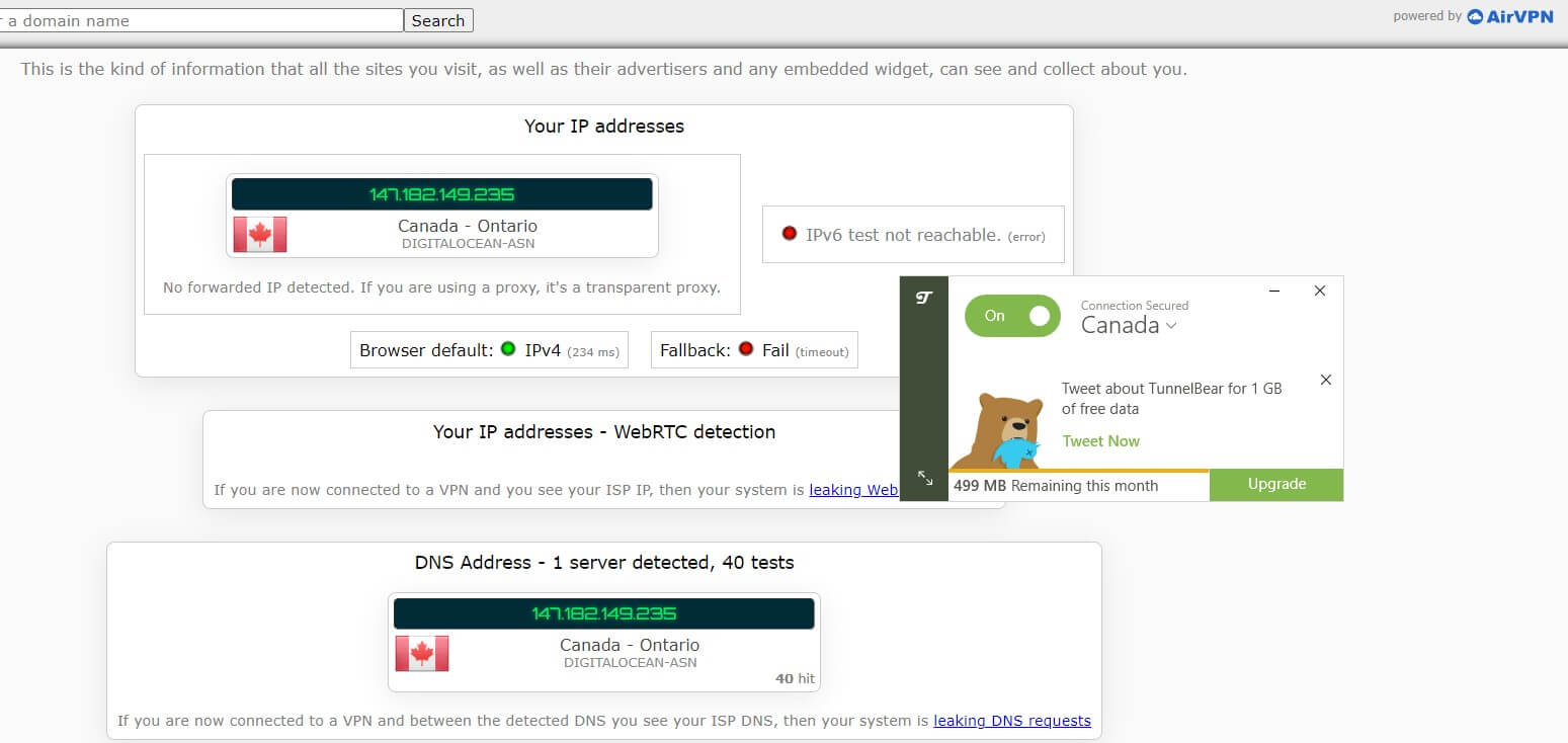 TunnelBear IP Leak Canada