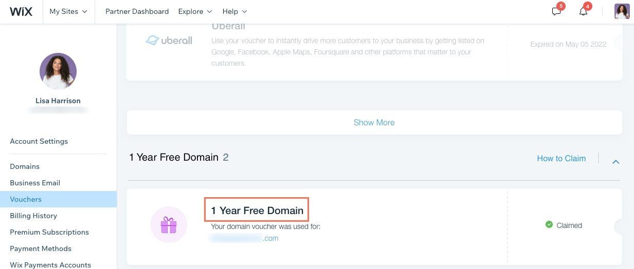 Free One Year Domain Voucher Wix